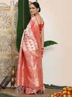 Thumbnail for Astita Linen Cotton Red & White Saree
