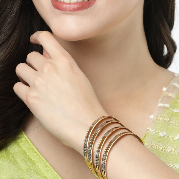 NVR Women's Set of 4 Gold-Plated CZ-Studded Traditional Bangles - Distacart