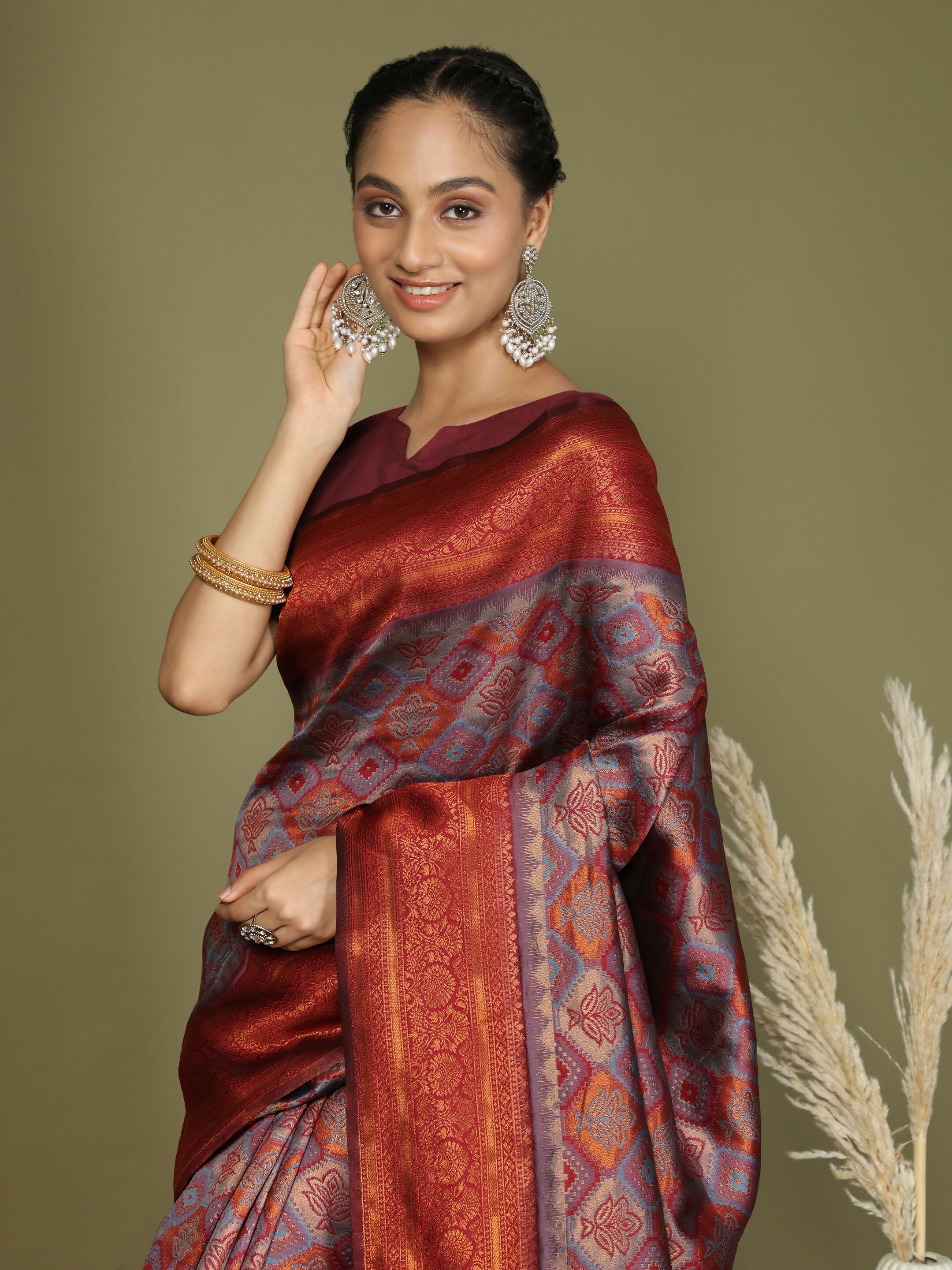 Astita Lichi Silk Grey Saree