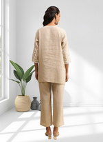 Thumbnail for Joban Fashion Beige Linen Embroidered Readymade Cord Set - Distacart