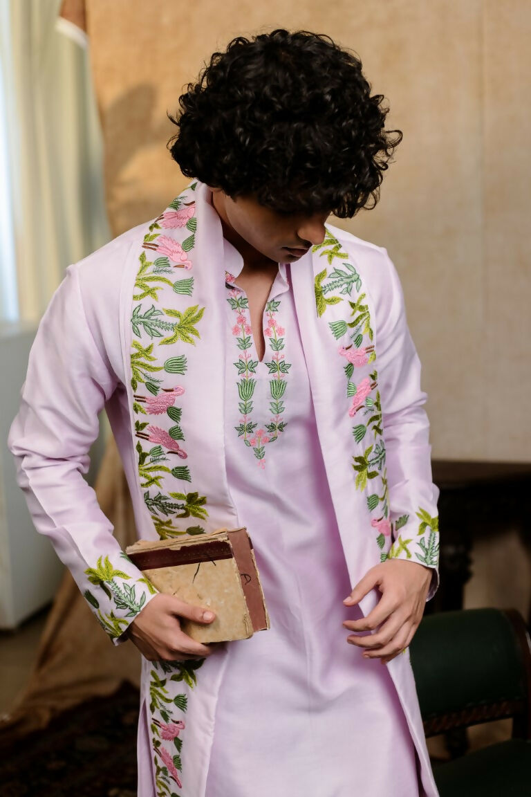 Falling Raw Silk Lavinder Taruni Hamsa Kurta Set By Hilo Design - Distacart