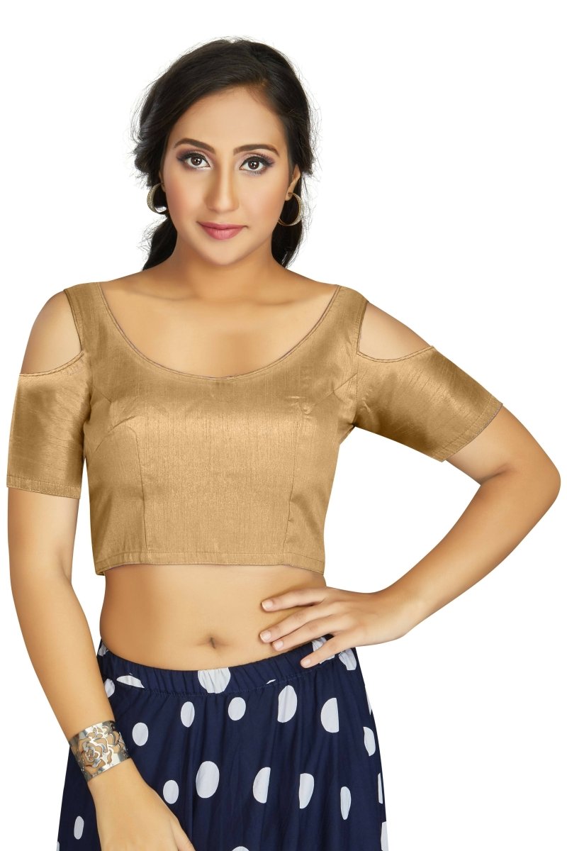 Aastha Fashion Women's Beige Art Silk Cold Shoulder Sleeve Readymade Blouse - Distacart