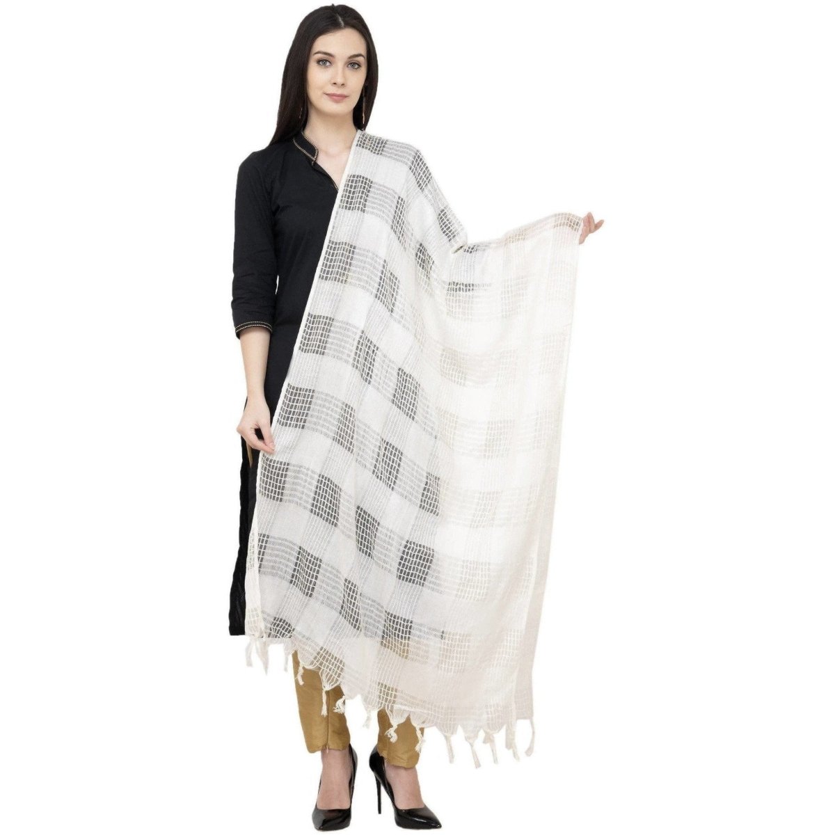 A R Silk Window Square Regular Dupatta Color White Dupatta or Chunni