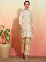 Thumbnail for Ode by House of Pataudi Women Printed Regular Linen Kurta with Trousers - Distacart