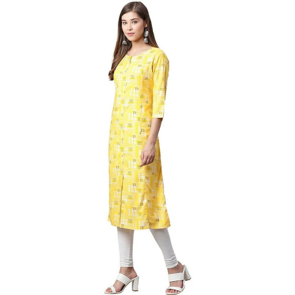 Anubhutee Women's Rayon Regular A-Line Yellow Kurta - Distacart