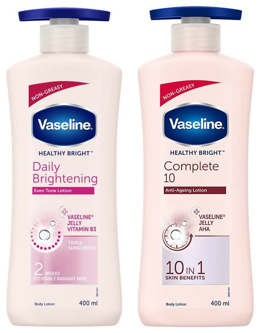 Vaseline Healthy Bright Daily Brightening & Complete 10 Body Lotion Combo - Distacart