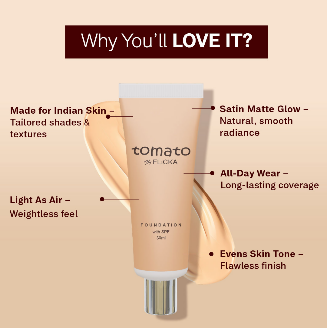 Flicka Cosmetics Tomato Liquid Foundation With Spf Long Lasting Lightweight All Skin Types - Ivory - Distacart