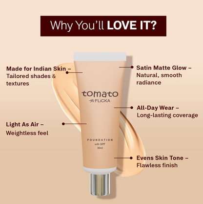 Flicka Cosmetics Tomato Liquid Foundation With Spf Long Lasting Lightweight All Skin Types - Ivory - Distacart