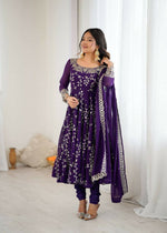 Thumbnail for Teeya Creation Purple Color Heavy Faux Georgette Embroidery Work Gown