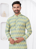 Thumbnail for Joban Fashion Men's Rayon Cotton YELLOW Printed Kurta Pyjama set - Distacart