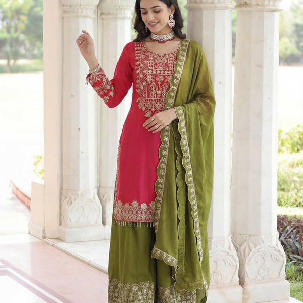 Joban Fashion Pink Silk Embroidered Sharara Set - Distacart