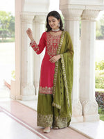 Thumbnail for Joban Fashion Pink Silk Embroidered Sharara Set - Distacart