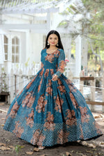 Thumbnail for Jyoti Fashion Women's Teal Sequence Zari Embroidered Faux Georgette Anarkali Dress - Distacart