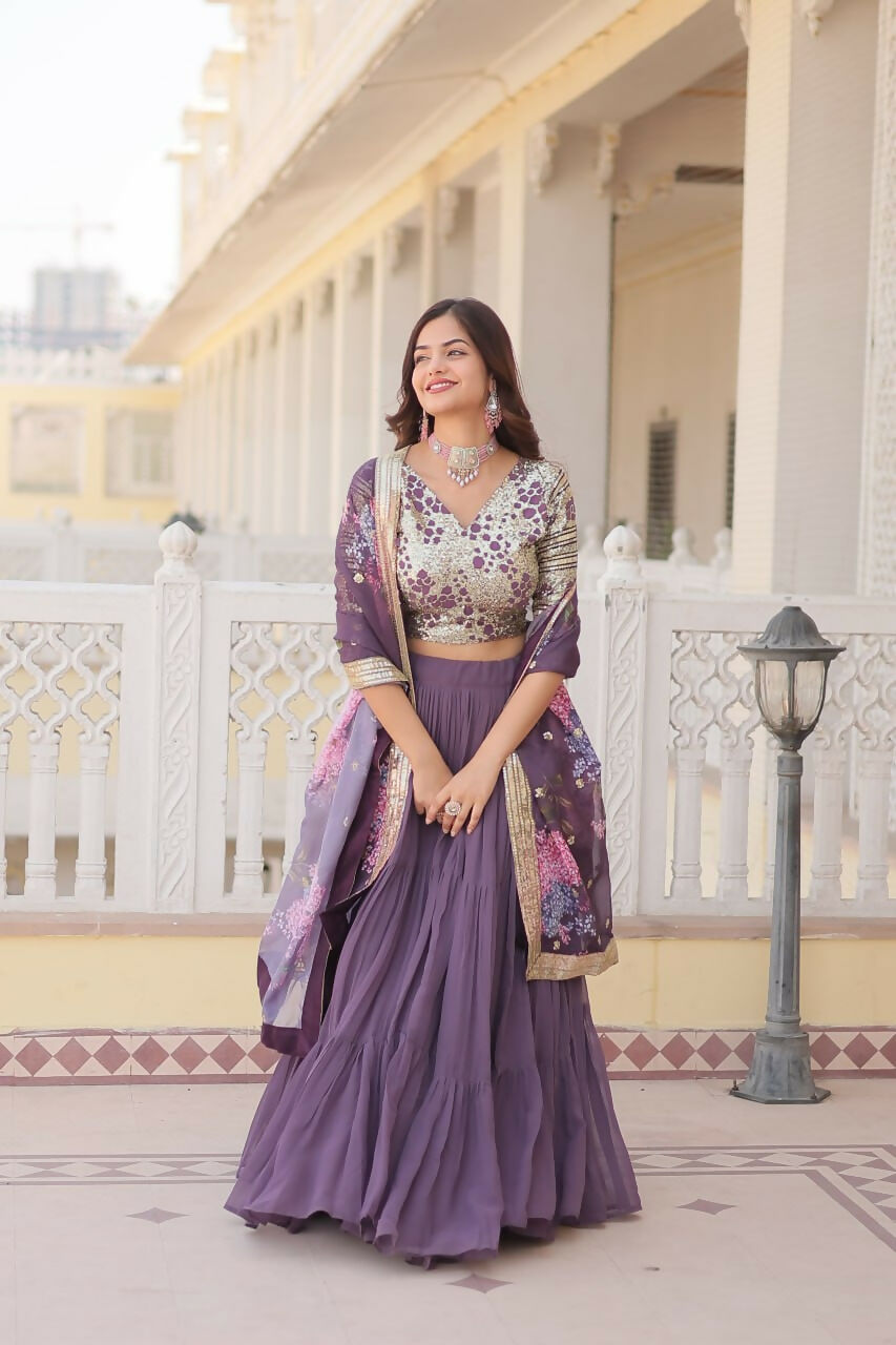 Preksha Creation Faux Georgette With Sequins Embroidered Work Women Lehenga Choli - Lavender - Distacart