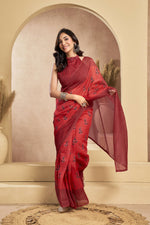 Thumbnail for Vastranavya Rust Digital Printed Linen Ready To Wear Designer Saree with Unstitched Blouse - Distacart