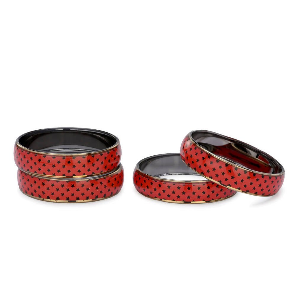 Afast Designer Fancy Party Bangle/ Kada Set, Red, Glass, Pack Of 4 - Distacart