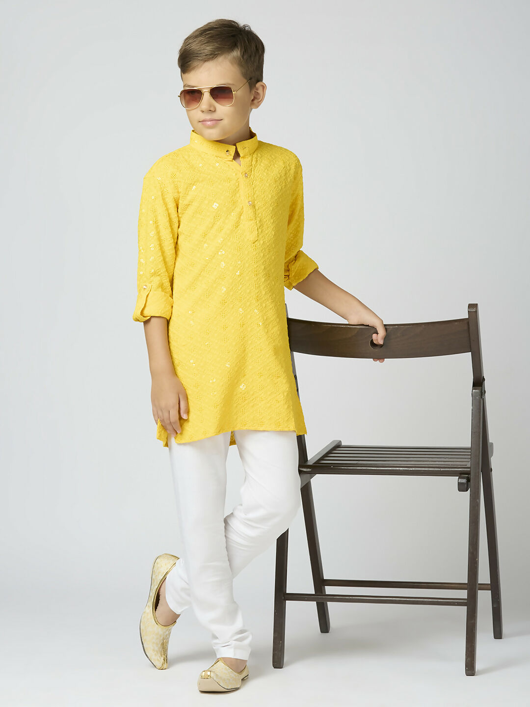 Joban Fashion Kids Island Full Sleeves Cotton Kurta and Pyjama Set with Sequin work - Yellow - Distacart