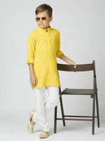 Thumbnail for Joban Fashion Kids Island Full Sleeves Cotton Kurta and Pyjama Set with Sequin work - Yellow - Distacart