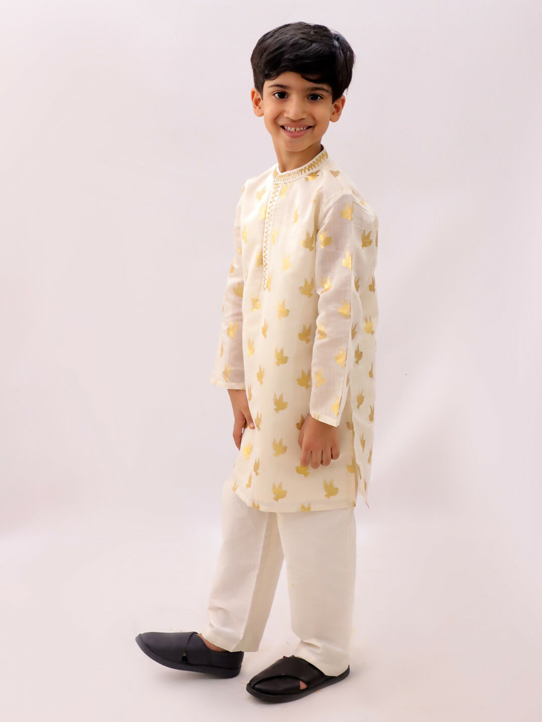 Lil Drama Mishti Off White Kurta and Pyjama For Boys