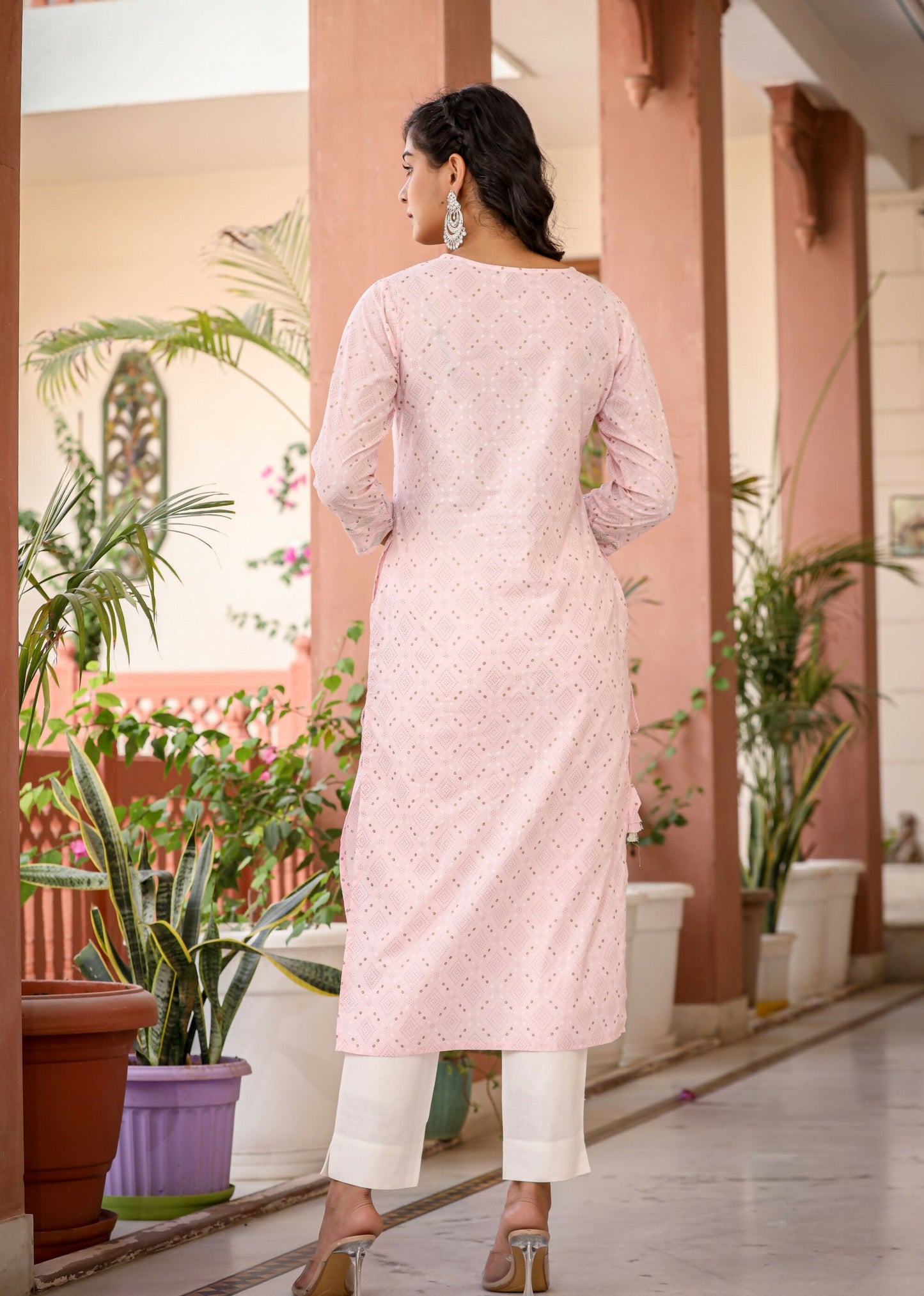 Kaajh Women's Pastel Pink Printed Kurta Pant Set - Distacart