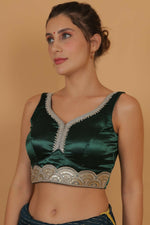 Thumbnail for Joban Fashion Silk Zari And Sequence Work Padded Blouse - Green
