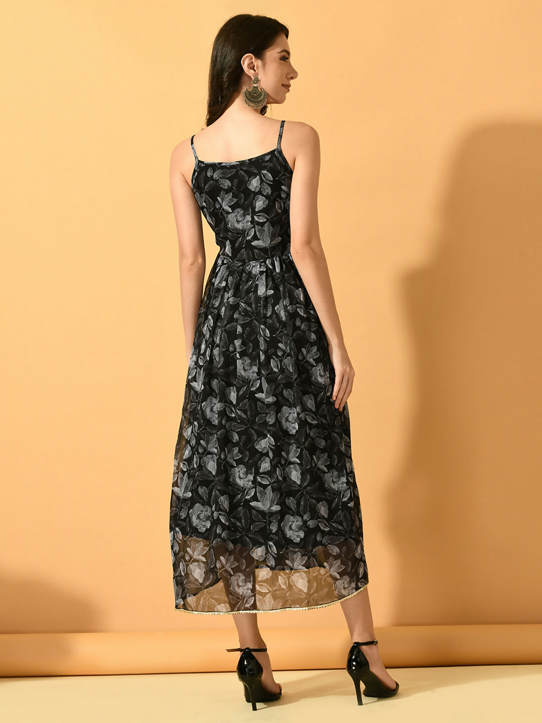 Myshka Women's Black Fit and Flare Party Dress - Distacart