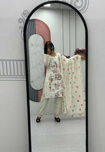 Thumbnail for Teeya Creation Womens New Khadi Cotton Heavy Embroidery Thread Work Cream Kurta Set - Dista