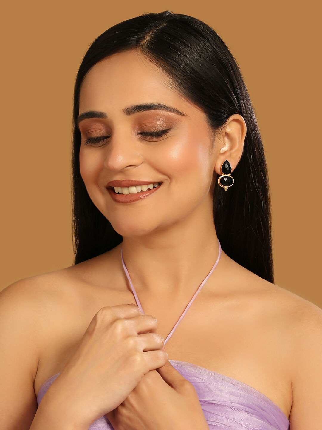 Nuyug 22K Gold Plated Black Embrace Earrings