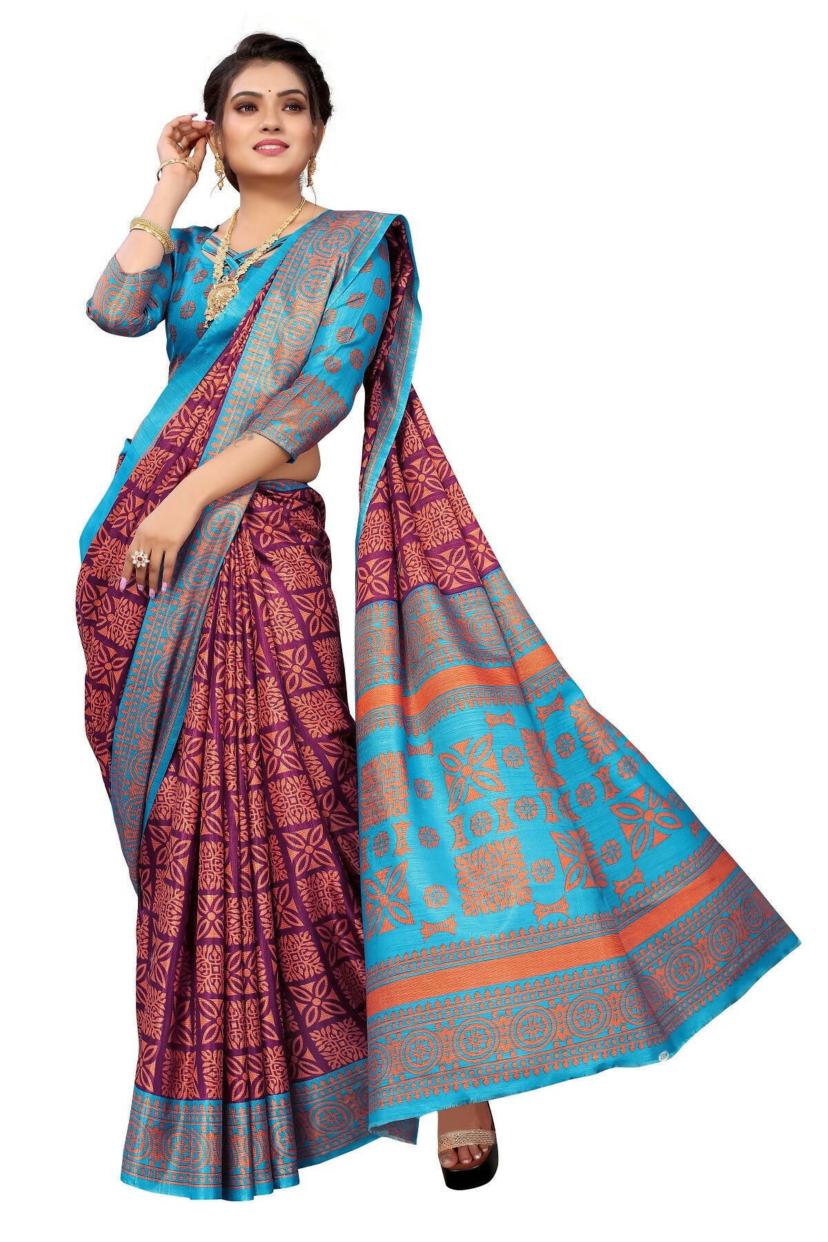 Vamika Purple Printed Art Silk Saree - Distacart