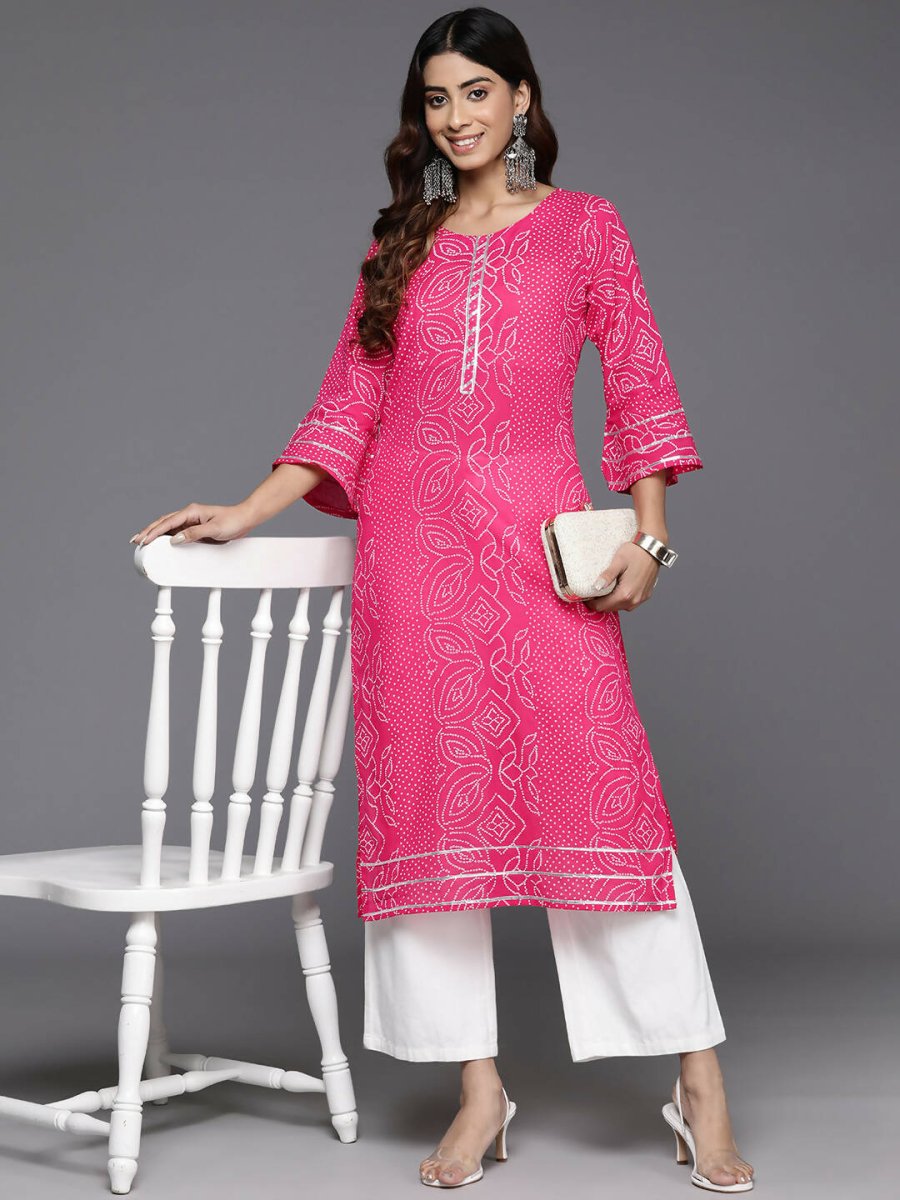 Ahalyaa Women Beige Floral Printed Regular Gotta Patti Kurta - Pink - Distacart