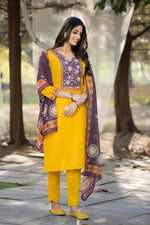 Thumbnail for Preksha Creation Yellow Festival Special Women Cotton Kurti With Dupatta And Pant