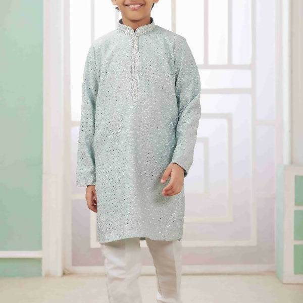 Raivat Ethnic Art Silk Embroidery Work Kids Kurta Pajama In Mint Green Colour - Distacart