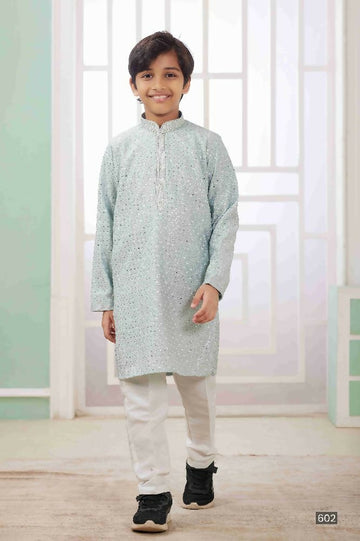 Raivat Ethnic Art Silk Embroidery Work Kids Kurta Pajama In Mint Green Colour - Distacart