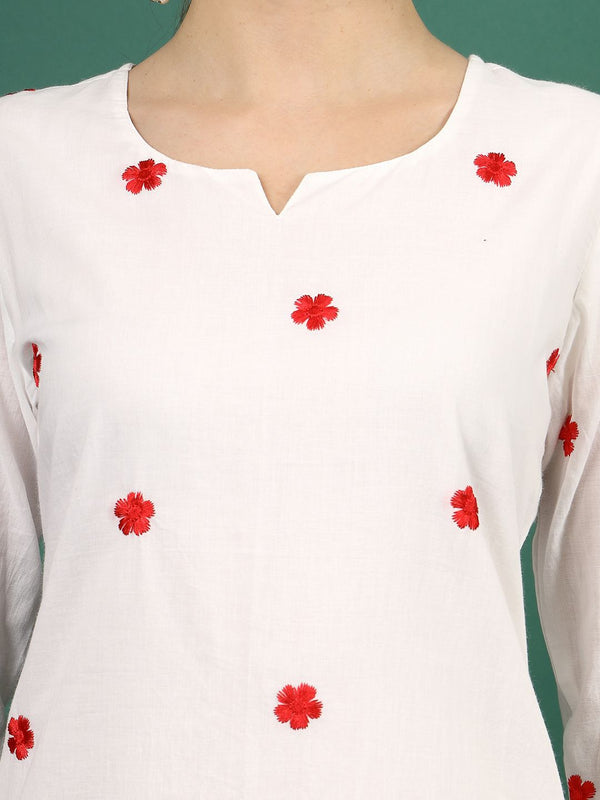 Sangria Floral Embroidered Thread Work Pure Cotton Straight Kurta