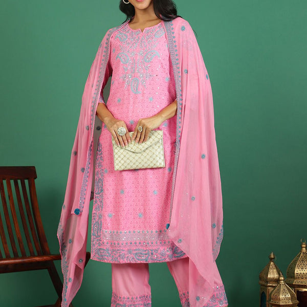 Sangria Embroidered Kurta & Trouser With Dupatta - Distacart