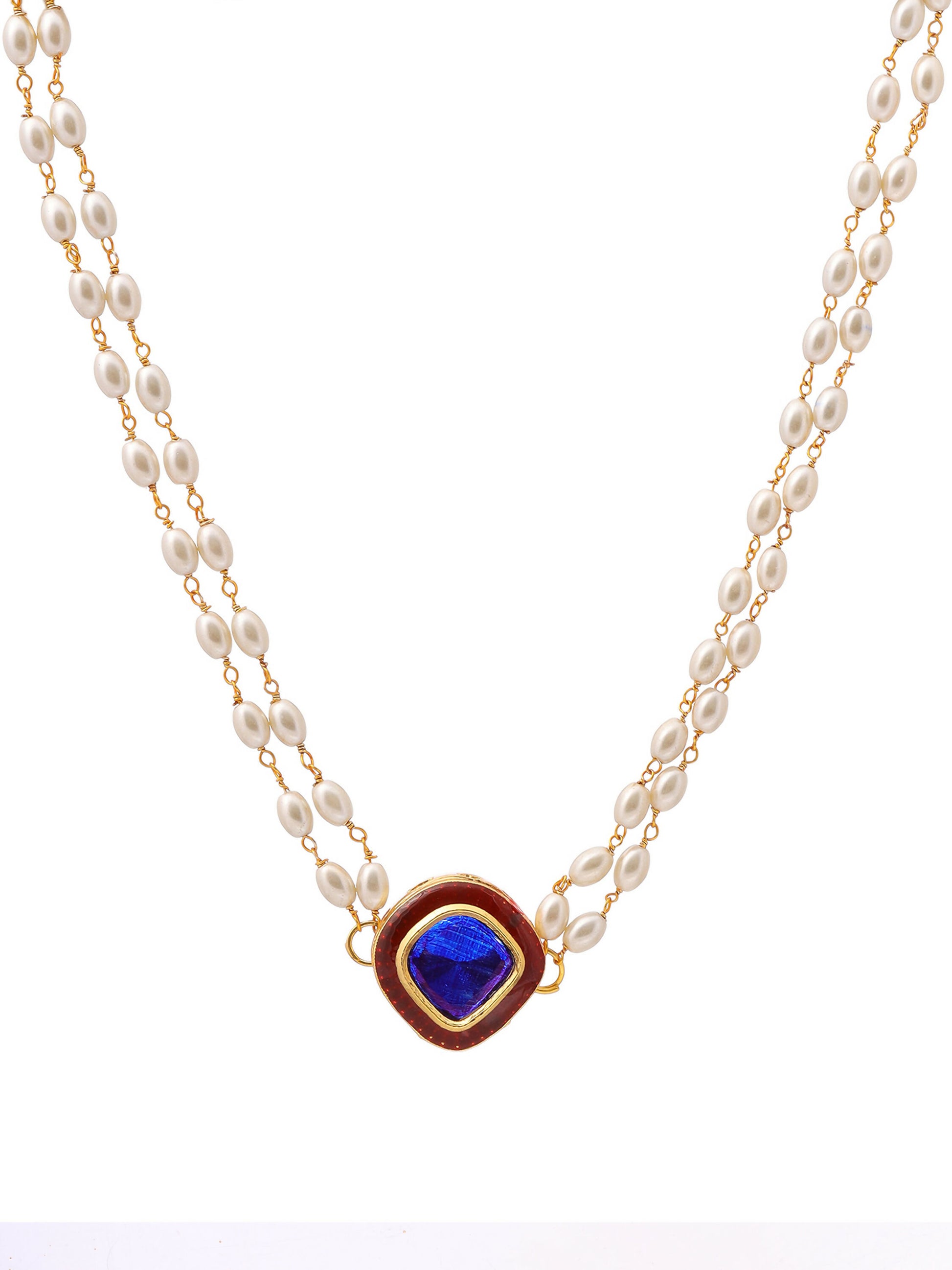 Ruby Raang Blue Meenakari & Pearl Choker - Distacart