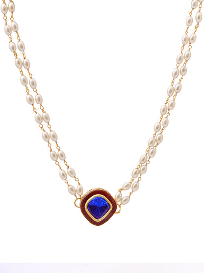 Ruby Raang Blue Meenakari & Pearl Choker - Distacart