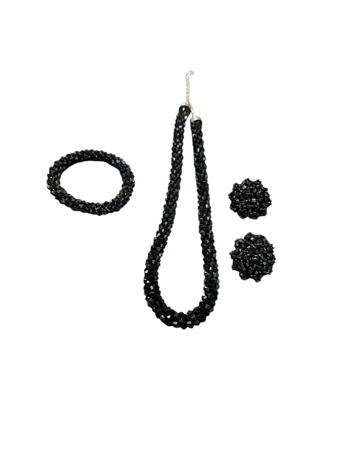 Inhanns Complete Look Crystal Statement 3-Piece Set (Adjustable Necklace + Earrings + Adjustable Bangle ) - Black - Distacart