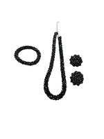 Thumbnail for Inhanns Complete Look Crystal Statement 3-Piece Set (Adjustable Necklace + Earrings + Adjustable Bangle ) - Black - Distacart