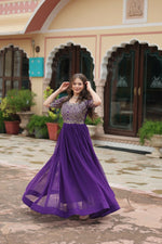 Thumbnail for Joban Fashion Purple Georgette Sequence Embroidery Work Gown