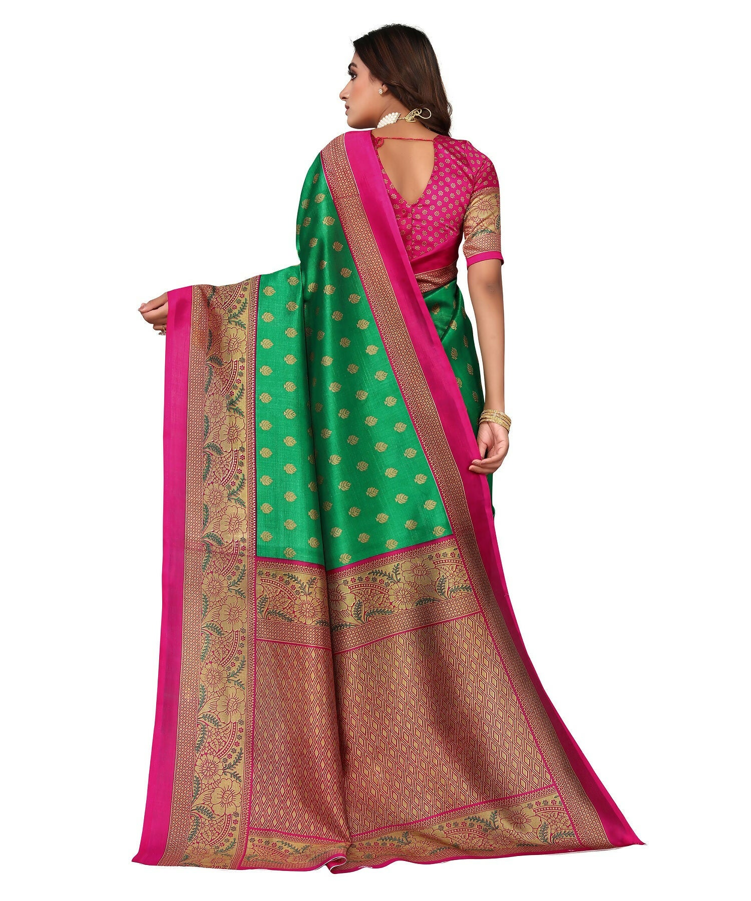Vamika Green Printed Art Silk Saree - Distacart
