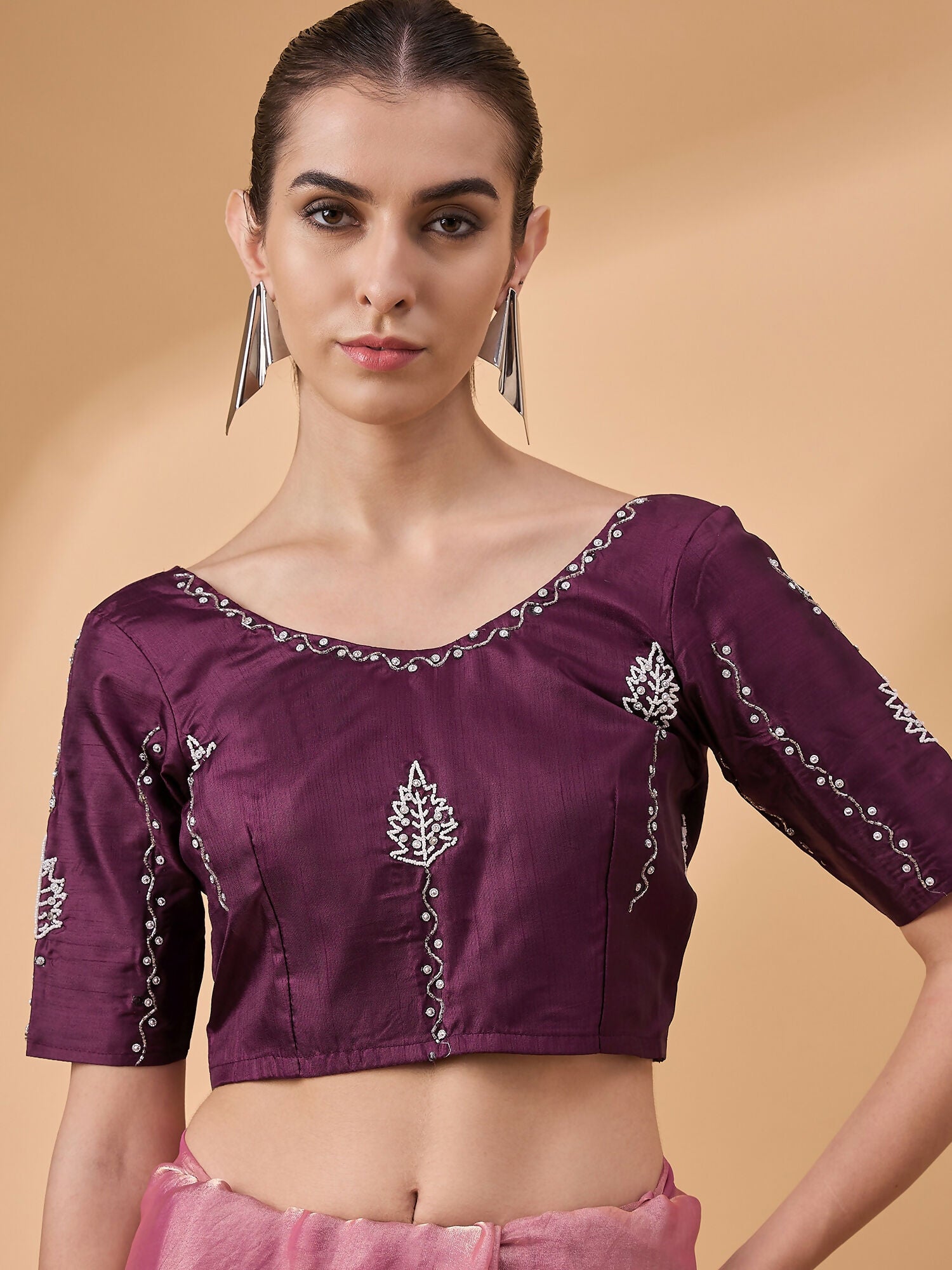 Pink Muslin Embroidered Saree with Unstitched Blouse Piece - Satya - Distacart