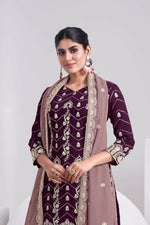 Thumbnail for Aastha Fashion Women's Purple Faux Georgette Thread & Sequins Embroidery Party Wear Sharara Sets - Distacart