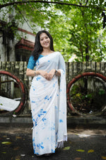 Thumbnail for Blue Poly Georgette Tie and Dye Saree with Unstitched Blouse - Hiral Fashion - Distacart