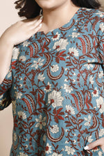 Thumbnail for Breathables Blue Kalamkari Kurta & Pant Cotton Co-Ord Set - Dista