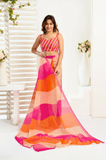 Thumbnail for Vastranavya Multicolor Digital Printed Linen Ready To Wear Designer Saree with Unstitched Blouse - Distacart