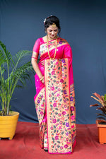 Thumbnail for Jyoti Fashion Women's Pink Paithani Silk Zari Woven Saree with Blouse - Distacart