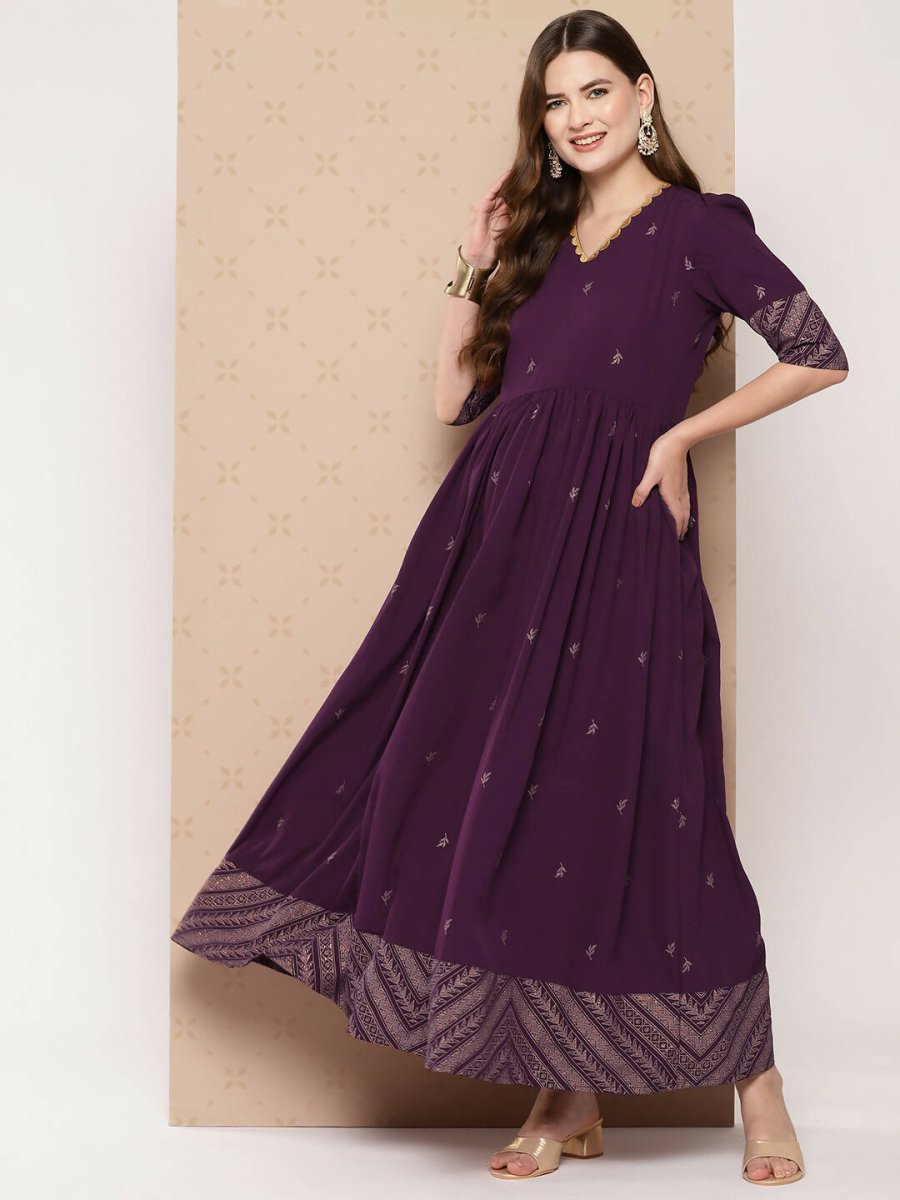 Ahalyaa Women's Traditional wear Ethnic Dress - Burgundy - Distacart