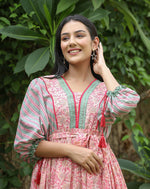 Thumbnail for Kaajh Women's Pink Hand Block Printed Dress - Distacart