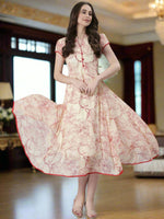 Thumbnail for Souchii Floral Tiered Midi Dress For Women – Elegant Beige Button-Front A-Line